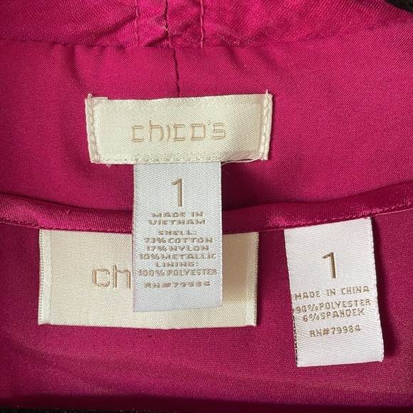 Chico’s Metallic Pink Blazer Cardigan Jacket Sz 1 W/Tank Barbiecore Career Top - Picture 2 of 16